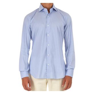 Barba Heldere Blauwe Op Maat Gemaakte Katoenen Overhemd - Heren - Casual Overhemden - Blauw - M - Katoen - Overhemden