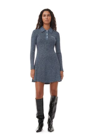 Ganni Blue Melange Knit Mini Dress in Silver Lake Blue Size Large Womens