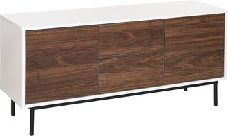 Beliani Aparador Madera Oscura Blanco 120 X 38 Cm 2 Puertas Estantes Cajones Patas Metal Okland