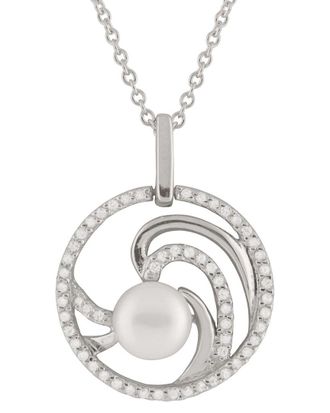Splendid Pearls Silver 7Mm Pearl Cz Pendant