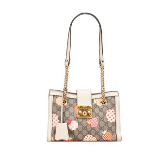Gucci Tweedehands Kleine GG Supreme Apple Heart Padlock Tote