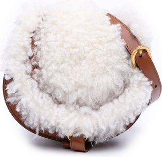 Chlo&eacute; Pre-owned Chloe Mini Shearling and Calfskin Marcie Saddle Crossbody 04.23.45.65