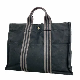 Herm&egrave;s Black Canvas Tote Bag (Pre-Owned)