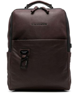 Piquadro logo-plaque leather laptop backpack - Brown