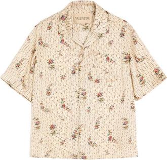 Valentino Silk Bowling Shirt With Papier Floral Print