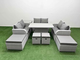 Fimous 9 PCs Rising Dining Table Set Inclining Love Sofa Seat Big Footstool in Light Grey