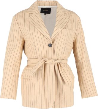 Maje Pinstriped Belted Balzer in Nude Cotton