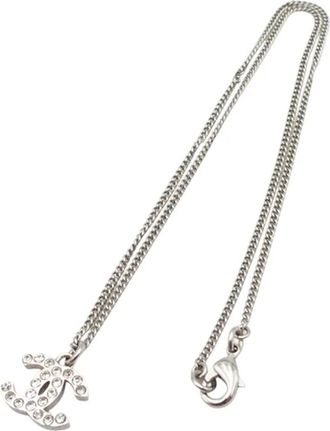 Chanel Collana placcata argento con pendente CC con strass 2013