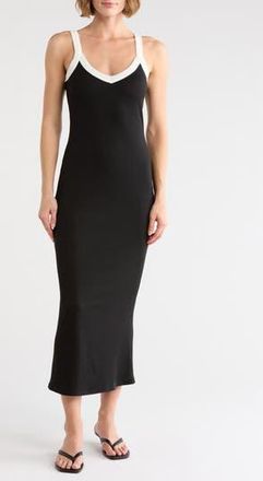 Loveappella Contrast Trim Ribbed Tank Dress in Black at Nordstrom Rack, Size Medium