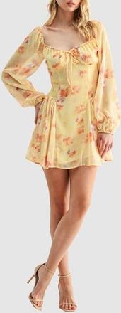 All in Favor Floral Long Sleeve Chiffon Fit & Flare Minidress in Yellow Floral at Nordstrom Rack, Size Medium