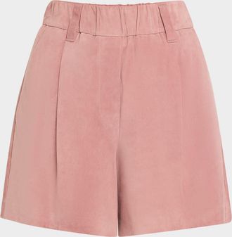 Brunello Cucinelli Pleated Suede Pull-On Shorts