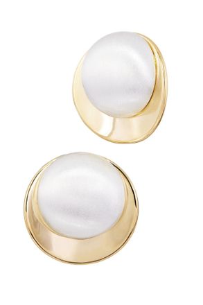 Savvy Cie Jewels GOLD PLATED AND RHODIUM BIG OVAL BUTTON EARRINGS