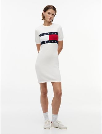 Tommy Hilfiger Womens Tommy Jeans Flag Logo Sweater Dress - Ancient White - XL
