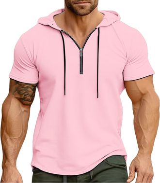 Generic Lightning Deals of The Day Today Sale Summer Clothes for Men Mens Summer Hooded Sports American Zipper Solid Color Shirt Smart Casual T Shirts for Men