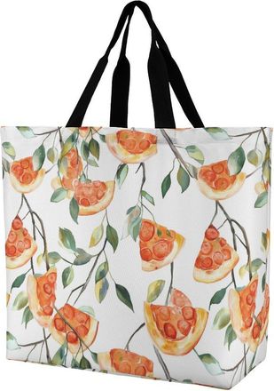 Generic Watercolor Pizza Slices Tree Reusable Shopping Bags Large Capacity Grocery Bag Heavy Duty Tote for Women 40x40x16cm