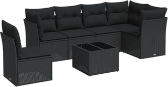 vidaXL Vidaxl - Set De Comedor De Jard&iacute;n 7 Pzas Y Cojines Rat&aacute;n Sint&eacute;tico Negro