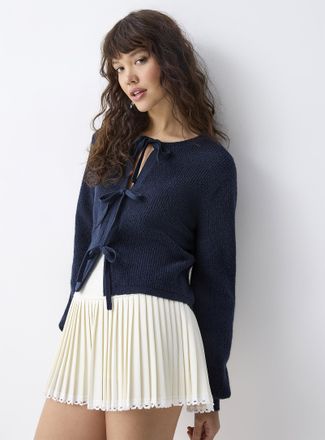 Twik Womens Three bows ribbed Cardigan Sweater