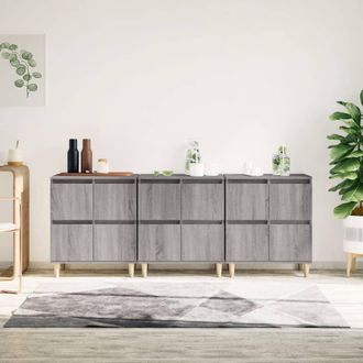 vidaXL Vidaxl - Aparadores 3 Uds Madera Contrachapada Gris Sonoma 60x35x70 Cm