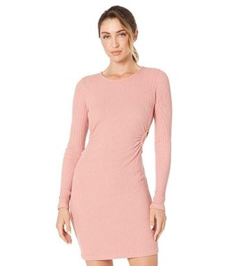 Monrow Brushed Shift Dress Womens Pink Ribbed Cutout Long Sleeve JDM1171