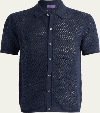 Ralph Lauren Purple Label Mens Cotton Textured Knit Short-Sleeve Shirt