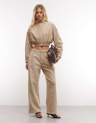 Cernucci giacca corta con collo a imbuto in finto camoscio beige coordinato-Neutro