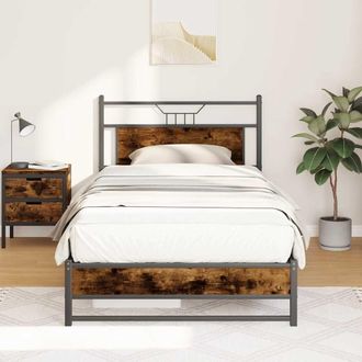 Berkfield Home Bed Frame without Mattress Smoked Oak 107x203 cm Engineered Wood in Brown