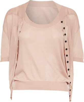 Nina Ricci silk button scoop neck cardigan vest set