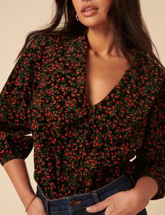 Nobody's Child Black Cherry Print Cord Emmie Blouse