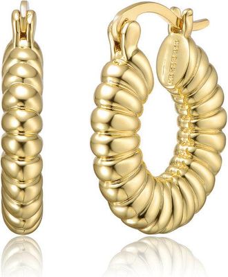 Rachel Glauber Tubular Ribbed Round Hoop Earrings
