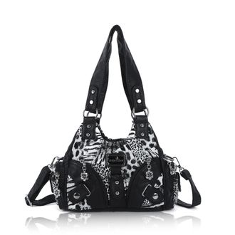 Angel Kiss Purses for Women Small Hobo Shoulder Bags Vagen Leather Multi-Pocket Tote Bag with Zipper, Leopard Black, S