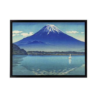 Artery8 Koitsu Lake Shoji Mount Fuji Framed Canvas Japanese Wall Art Print in Blue | Size: W24 x H32