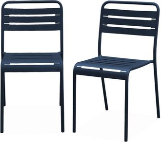 Sweeek Pair of steel and stackable garden chairs Marine blue 44x52x79 cm - Amelia