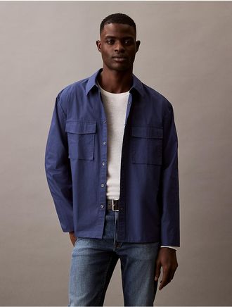Calvin Klein Jeans Calvin Klein Mens Cotton Ripstop Relaxed Button-Down Shirt - Navy - 2XL
