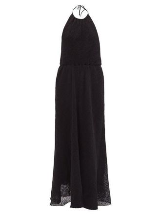 Raey Halterneck Open-weave Cotton Dress - Womens - Black - L/XL