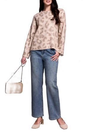 Tribal Long Sleeve Crewneck Sequined Sweater - Plus In Sandstone
