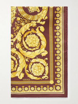 Versace Foulard In Twill Di Seta Stampato - Oro