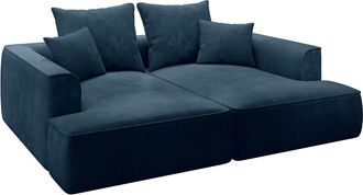 Vente-Unique Sof&aacute; 3 plazas confort asiento profundo de pana azul PINETA