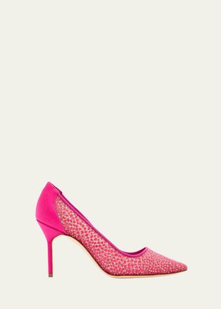 Manolo Blahnik 90mm BBLA Flocked Polka Dot Tulle Pumps