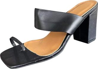 Generic Chunky Heel Sandals For Women Fashion Thong Sandals Leather Strap Roman Sandal Square Toe Flat Sandal Elegant Walking Shoes Breathable Non Slip Shoe F