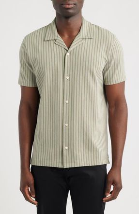 Vince Terra Stripe Cabana Terry Cloth Camp Shirt in Sage/ocean Glass at Nordstrom, Size Xx-Large
