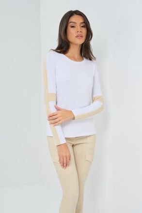 Anatomie Kensley Contrast Sleeve Pima Top in White/wheat at Nordstrom, Size X-Large