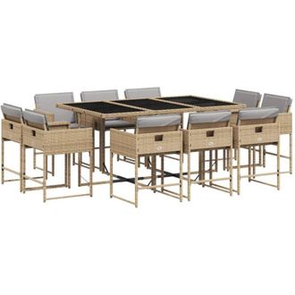 vidaXL Vidaxl - Set Pranzo da Giardino 11 pz con Cuscini Beige Misto Polyrattan