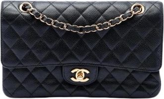Chanel Pre-owned Quilted Caviar Leather Double Flap Shoulder Bag - Dames - Vintage Schoudertas - Zwart - ONE Size - Leer - Vintage