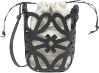 Loewe Pre-owned Bucket Bags, female, Black, Size: ONE SIZE Pre-owned Anagram Cut Out Pocket Calf Canvas Shoulder Bag