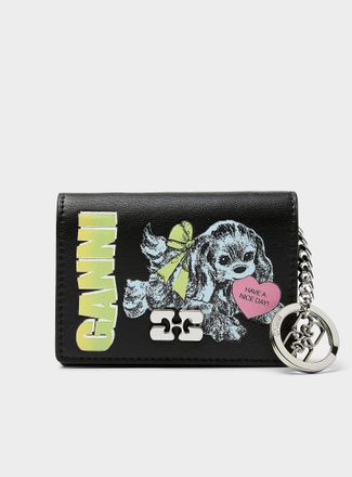 Ganni Womens Puppy signature bi-fold card holder