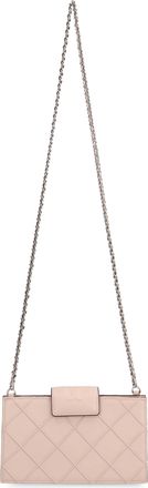 Tory Burch Womens Mini Wallet On Chain Fleming Pink Lamb Leather Clutch Bags