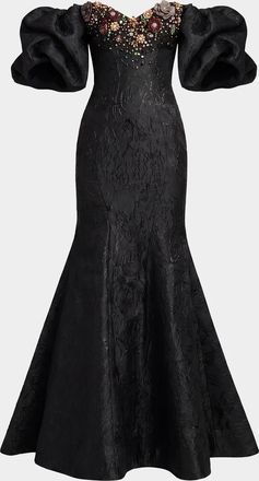 Mac Duggal Beaded Brocade Mermaid Gown