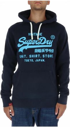 Superdry Blauw Print Sweatshirt Herfst/Winter - Heren - Hoodies - Blauw - S - Katoen - Hoodies & sweatvesten