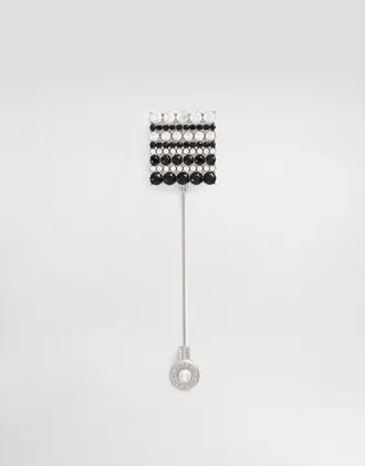 Dolce & Gabbana Rhinestone-detailed Metal Brooch With Logo - Man Bijoux Silver Metal Onesize