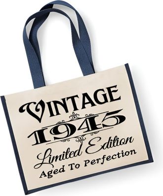Generic 80th Birthday LARGE Jute Bag 1945 Vintage Limted Edition Aged To perfection (Navy)